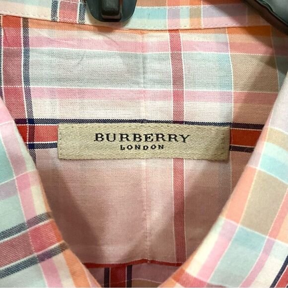 Burberry London Pastel Plaid Shirt Sz L Button Front Pink Spring Long Sleeve - Picture 2 of 5